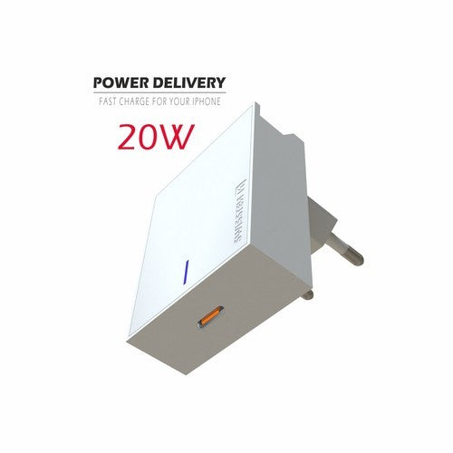 CHARGEUR SWISSTEN +ENTRÉE USB-C 20W +POWER DELIVERY BLANC
