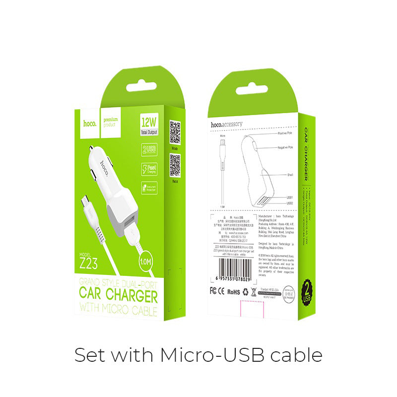 Chargeur voiture micro-usb hoco Z23